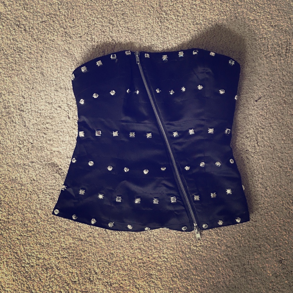 Mandees black crystal studded bling tube top